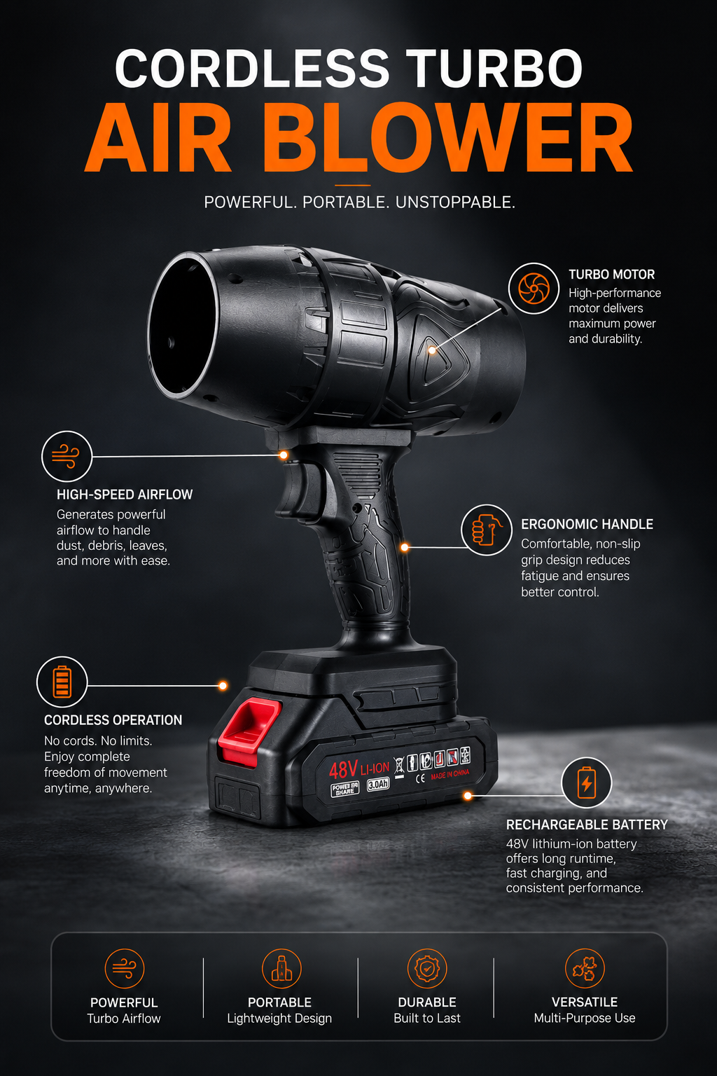 Cordless Turbo Air Blower – Powerful Portable Cleaning Tool