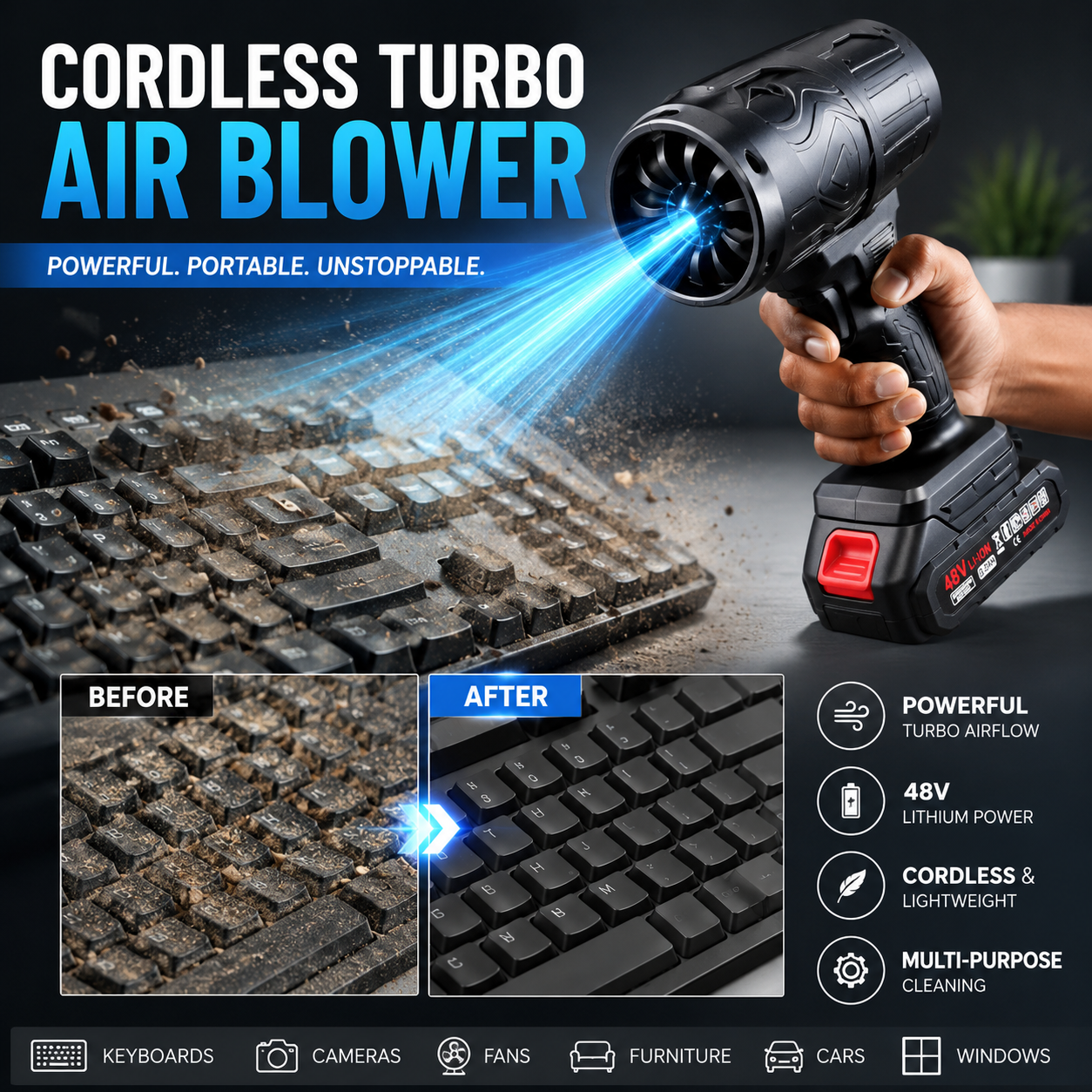 Cordless Turbo Air Blower – Powerful Portable Cleaning Tool